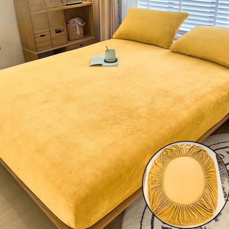 Warm Winter Velvet Fleece Fitted Sheet Elastic Mattress Cover Couple 2 Seater Bed Linens Luxury Double Bed Sheet