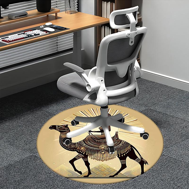 Egyptian Camel Rider,Desert Adventure Decor Chair mat Round Rug-Office carpet, Machine Washable, Non-slip, Suitable for Living Rooms, Bedroo