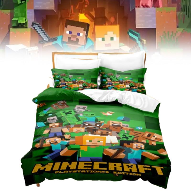 Duvet Minecraft 3d Cover Bedding Set Pillowcase Cartoon Print Double Single