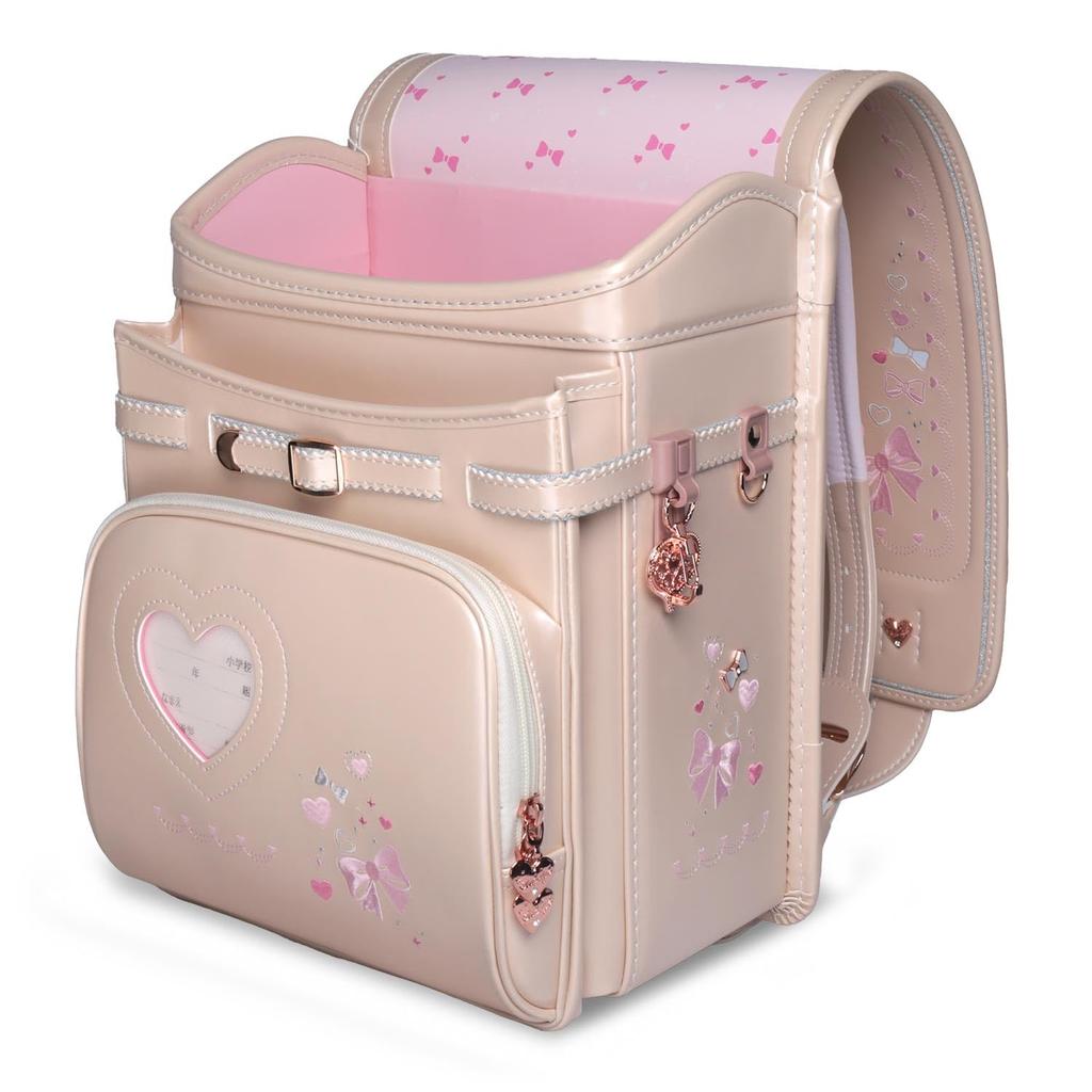 Ранец Coulomb из премиальной искусственной кожи и с жемчужным бантом-сердцем, прозрачный рюкзак для обуви и другие бонусы для девочек, ткань, замок в одно касание, &