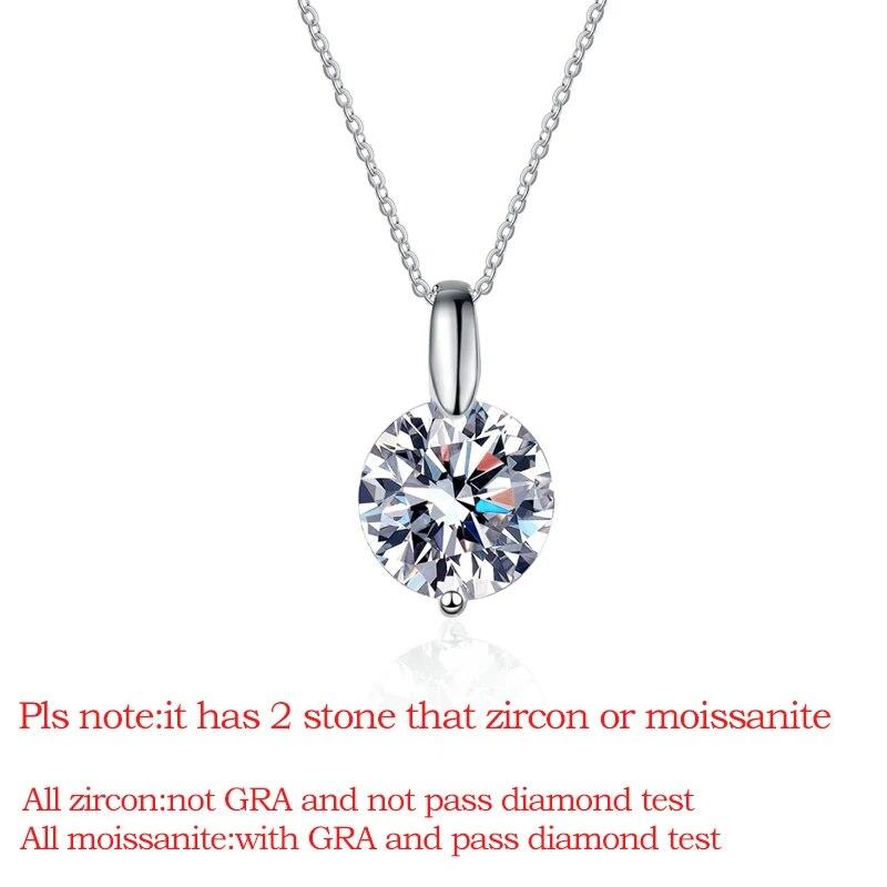 D Color 1-3CT 9MM Real Moissanite Necklace 925 Sterling Silver Round Brilliant Cut Lab Created Diamond Pendant for Men Women Box