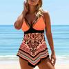 Women's Double Shoulder Strap Bikini Suit Swimsuit Top Tankini Swimsuit Strip Print Swimsuit