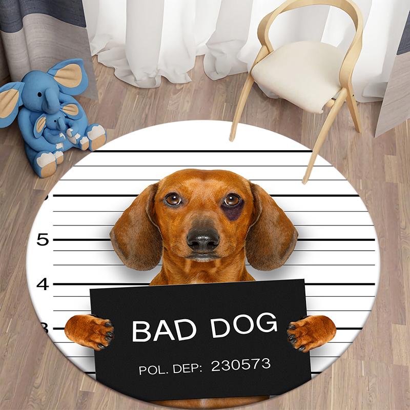 Круглый ковер с принтом Bad Dog Cat, коврик для дома, гостиной, дивана, спальни, украшение пола, ковер из полиэстера