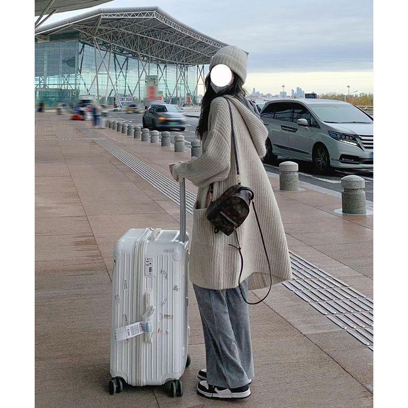 Women's Mid-Length Hooded Knit Cardigan with Pockets - Autumn/Winter Loose Fit Sweater Coat