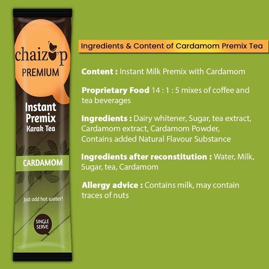 Chaizup Premium 1 Min Instant Cardamom Tea Premix - 30 пакетиков | Ароматизаторы кардамона | 30 порций | 420 г (Пакет из 3)