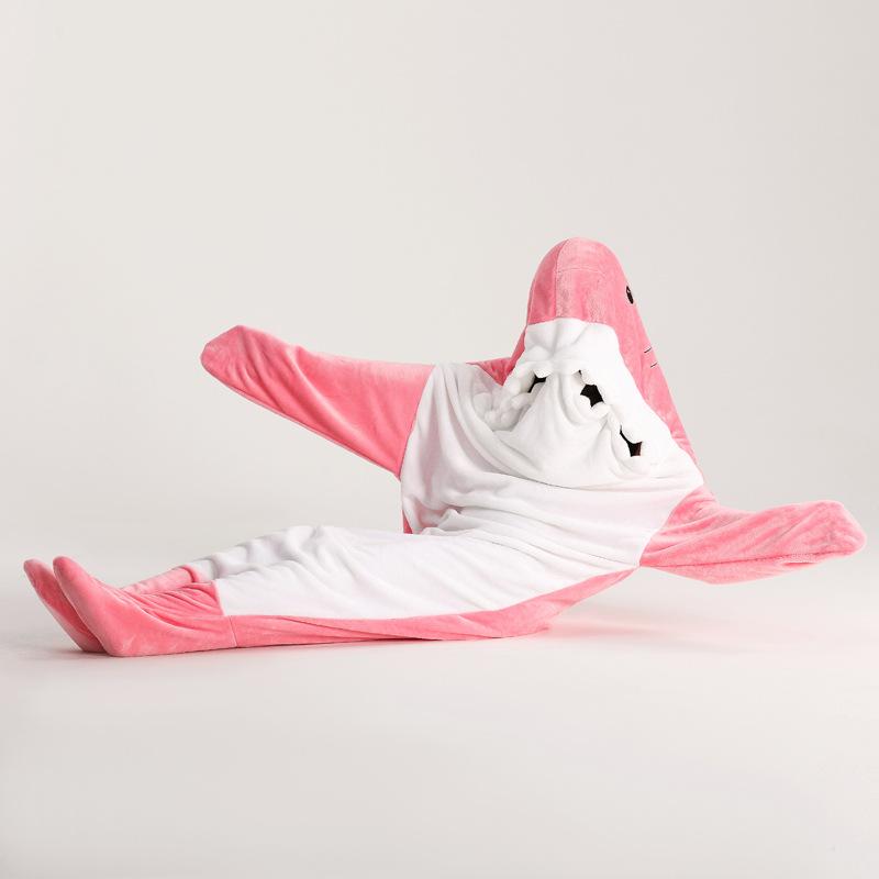 Теплая фланелевая пижама-одеяло, домашний костюм, пижама с изображением акулы из мультфильма, унисекс, игровой костюм для детей и родителей, забавная домашняя одежда с капюшоном для пижамной вечеринки