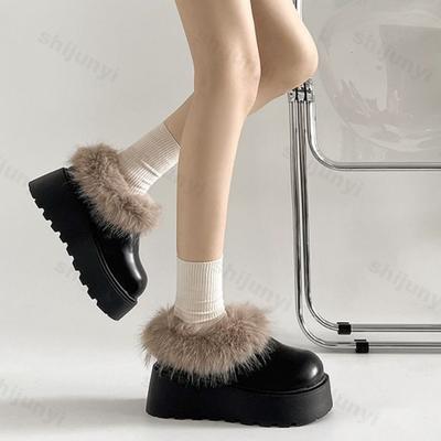 Мода Мода Женские Хлопковые Туфли 2025 Зима Новые Теплые Утолщенные Удобные Плюшевые Туфли Увеличение Роста Уличные Нескользящие Полутапочки
