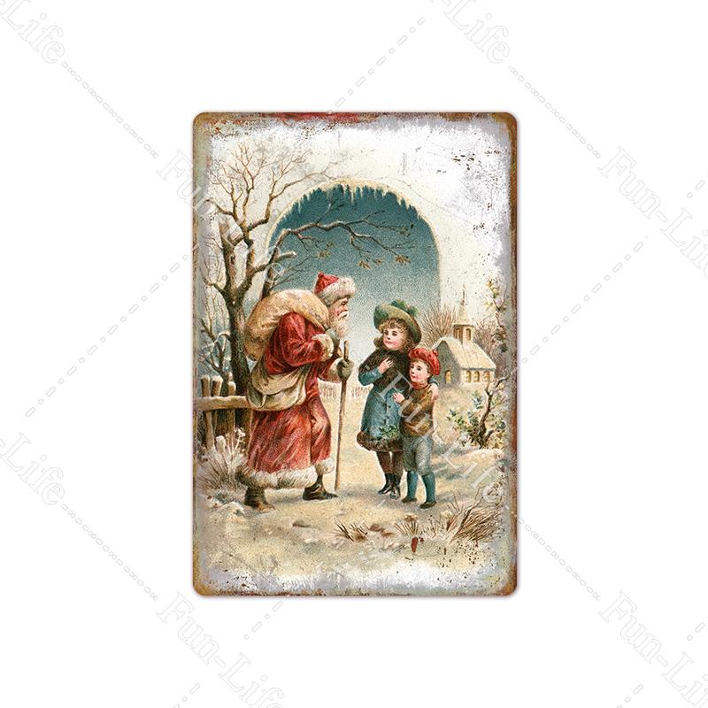 Рождественские металлические вывески, винтажный постер, жестяная вывеска, тарелка Санта-Клауса, ретро-налет, кафе-бар, паб, домашний декор, рождественская елка, подарок