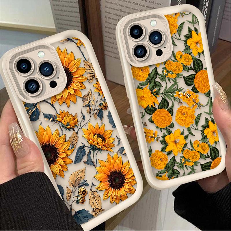 Красивый чехол с подсолнухами для iPhone 17 Air 16 16E 15 14 13 12 11 Pro Max X XS X S Max XR SE 2020 SE4 7 8 Мягкая силиконовая накладка
