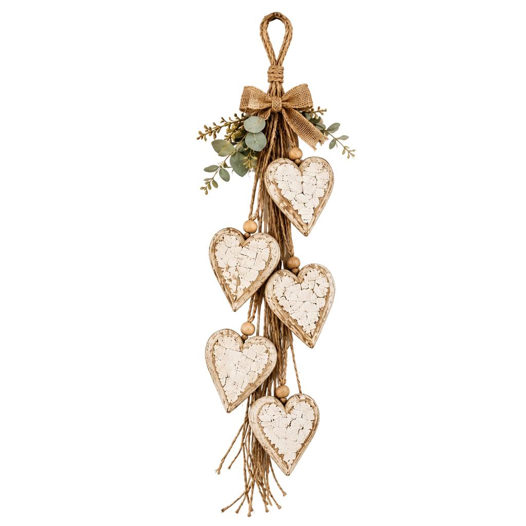 Heart Wall Art for Home 5 Layered Tiered Rustic Farmhouse Distressed Wood Jute Rope Boho Decor