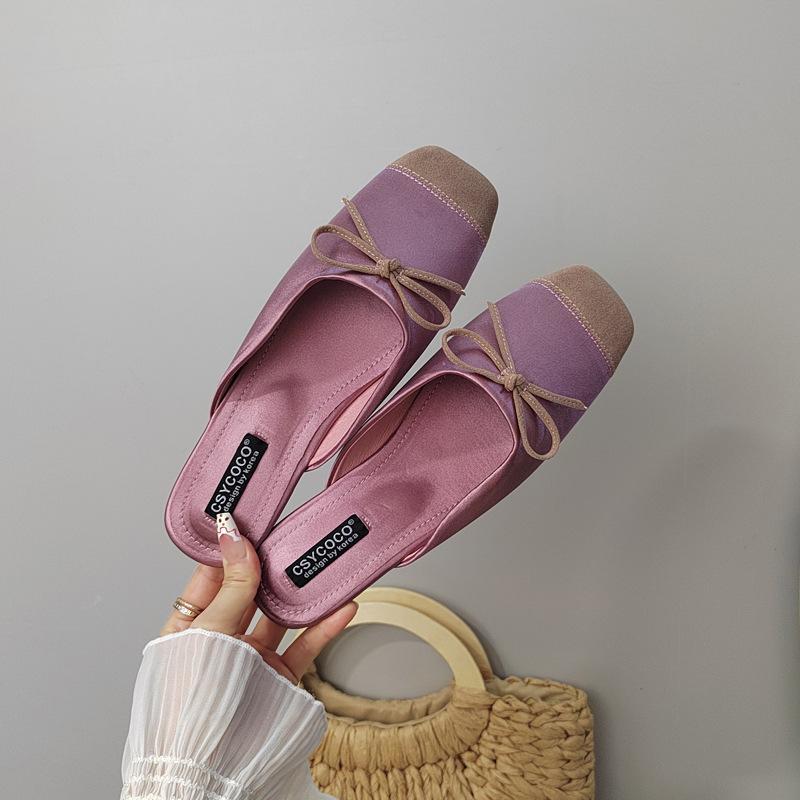 Ветер цветовой сочетаемости дофаминовые конфетные цвета шлепанцы на плоской подошве французский уменьшающий возраст бант фея атласная сумка голова шлепанцы
