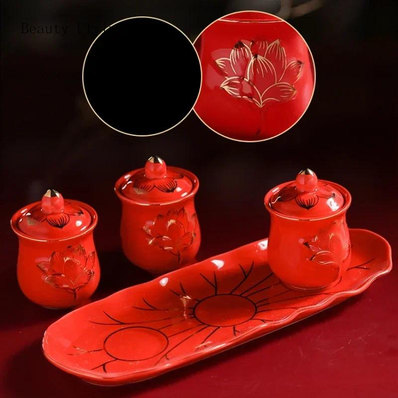 4 шт./лот Китайская креативная керамическая чашка для воды для использования Буддой: Бытовая чашка для воды Лотос Бодхисаттвы перед Буддой Фэн-шуй