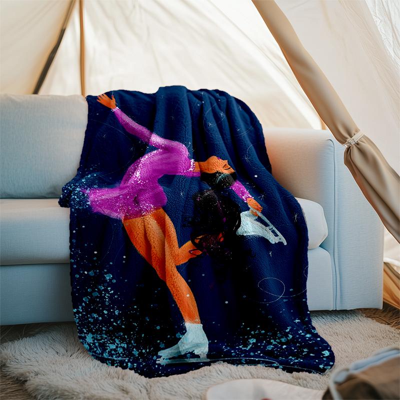 figure skating Theme Printed Blanket - Perfect for Couch, Bed, Travel & Outdoor Use | Machine Washable, Cozy & Durable.