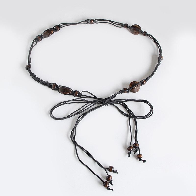 Богемный пояс, Пояс в этническом стиле, Плетеный пояс, Тонкий пояс с деревянными бусинами, Пояс-веревка в повседневном отпускном стиле, Женский пояс