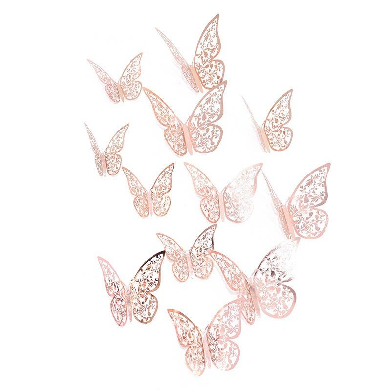 Topper Gold 3D Baking Dessert Decor For Wedding Party Happy Birthday Cake 12Pcs Artificial Butterfly Butterflies Cupcake Toppers