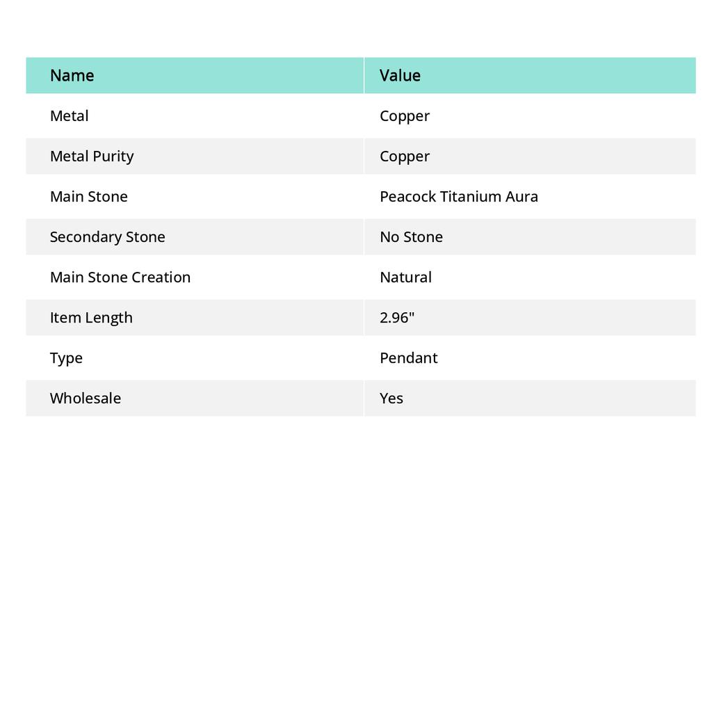 Павлин Титановая Аура Драгоценный камень Медная Ювелирная Подвеска 2,96"