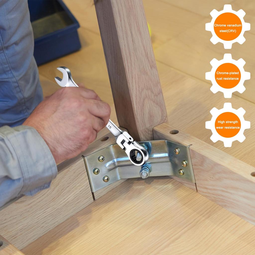 Uxcell Flex Head Ratchet Rotating Metric Ratchet Combination 72 Chrome Vanadium for and Bolts 3-Piece Wrench, 23/24/27mm, 180° Head, Wrench, Teeth,