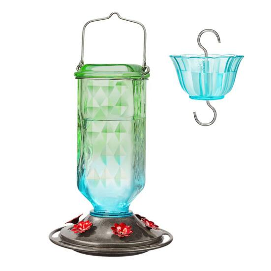 Стеклянная кормушка для колибри 24 унции подвесная кормушка для птиц на открытом воздухе с защитой от пчел