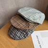 Retro Grid Pattern Short Brim Cap With Sunshade And Breathability For Spring And Autumn
