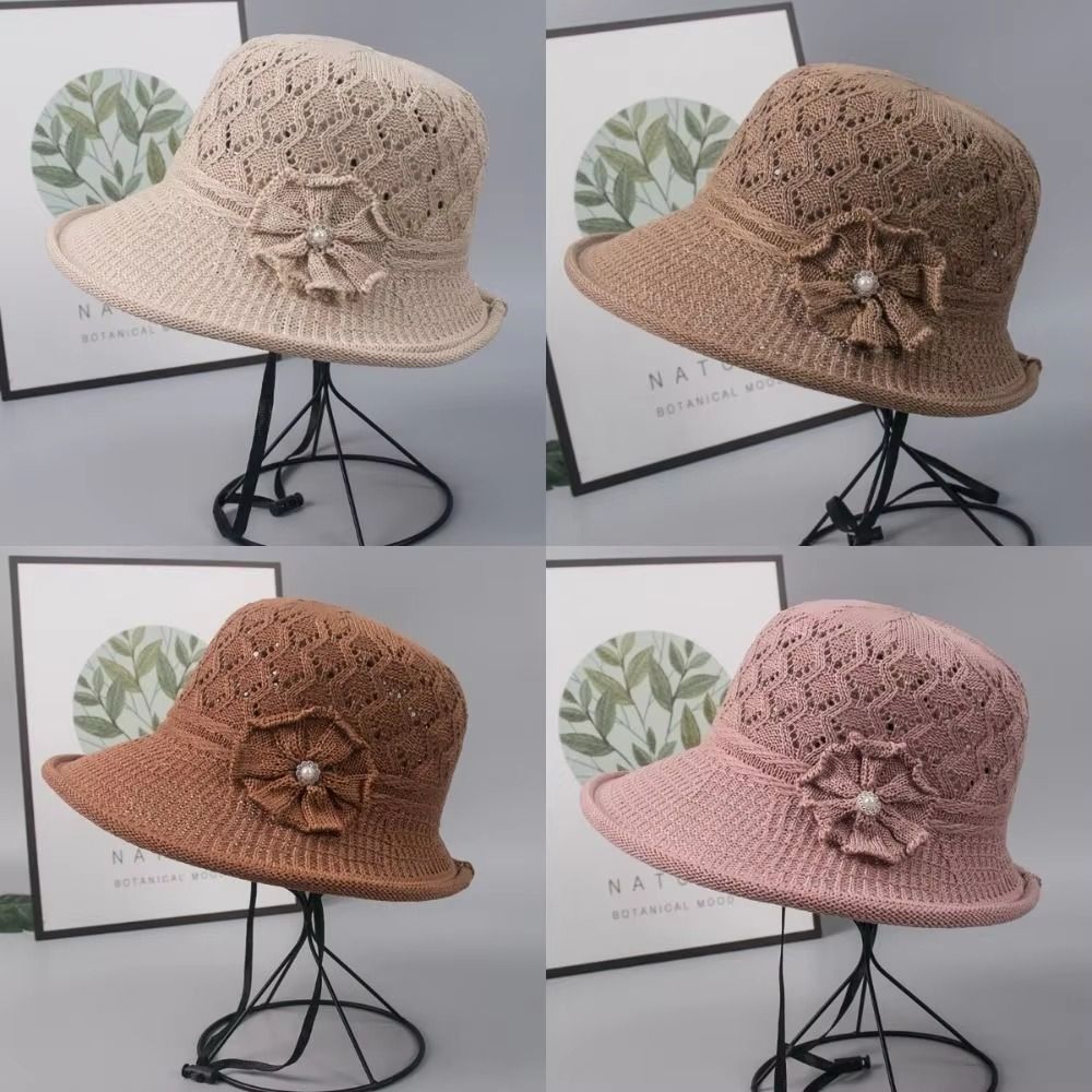 Защита от солнца Цветок Жемчуг Плетеная шляпа Складная Плетеная шляпа-ведро Ручная работа Солнечная шляпа Для улицы