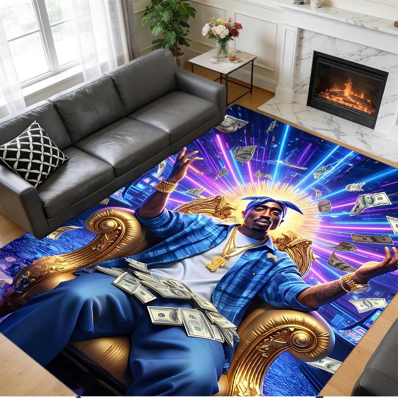 Anti‑Slip Crystal Velvet Floor Rug, Tupac Design Carpet for Indoor Living Bedroom Home Decoration