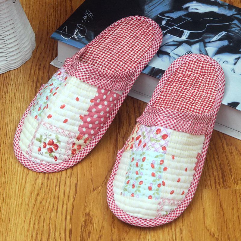 Пасторальные женские стеганые хлопковые тапочки: Мягкие, Бесшумные, Дышащие, С закрытым носком, Тонкая подошва