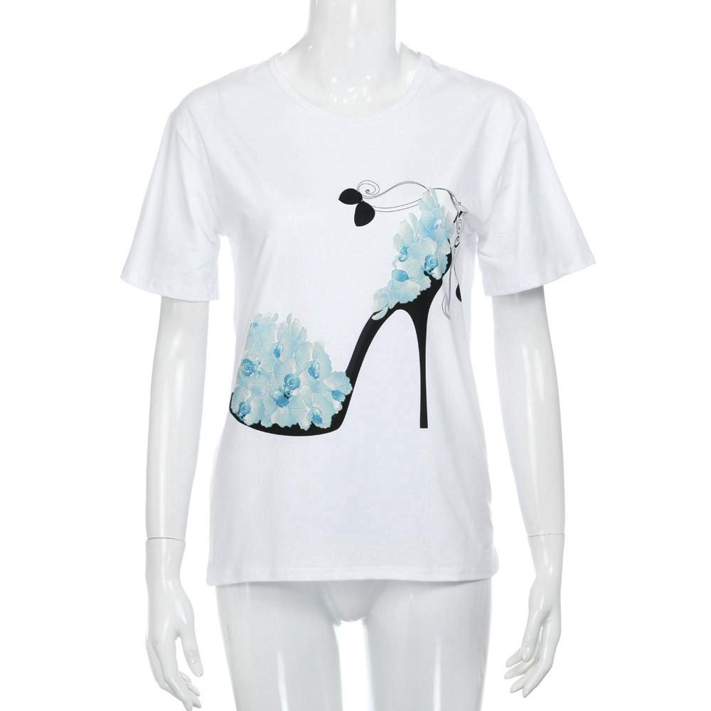 Women's Loose T-shirt Sleeves High Heels Printed T-shirt Short-sleeved Top