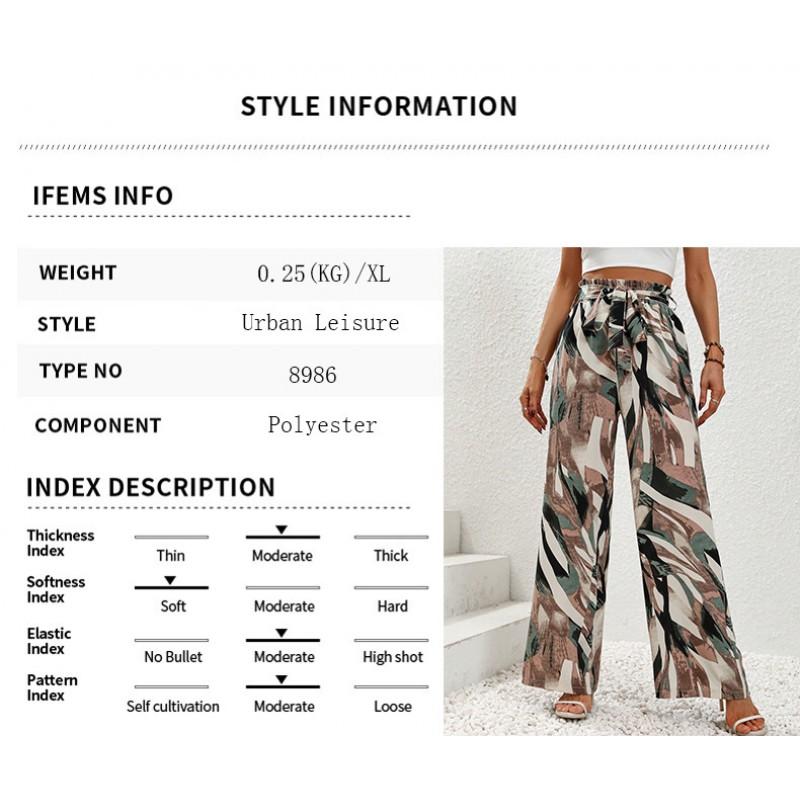 Womens Fashion Casual Printed Trousers Bow Tie Straight Leg Pants