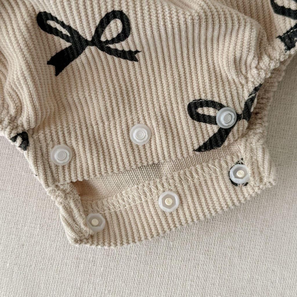 Девочковое платье в британском стиле с длинным рукавом, принтом в виде бантов и юбкой - Весна/Осень, Детский боди