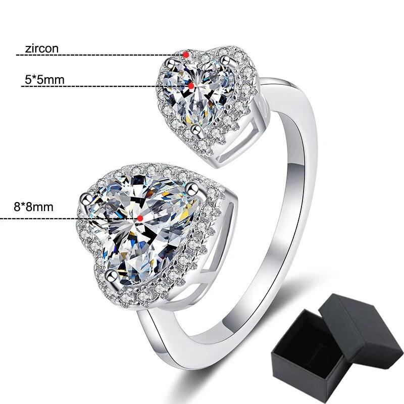 2.5cttw Heart Cut Genuine Moissanite Wedding Rings for Women Adjustable 925 Sterling Silver Girls Birthday Gift Wholesale