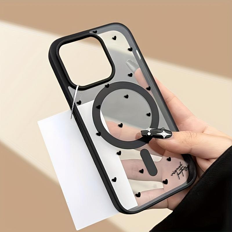 Для беспроводной зарядки Магнитный чехол для телефона для iPhone 17 13 12 14 15 16 Pro Max 11 16E 16 Plus 17 Air С черным чехлом в форме сердца