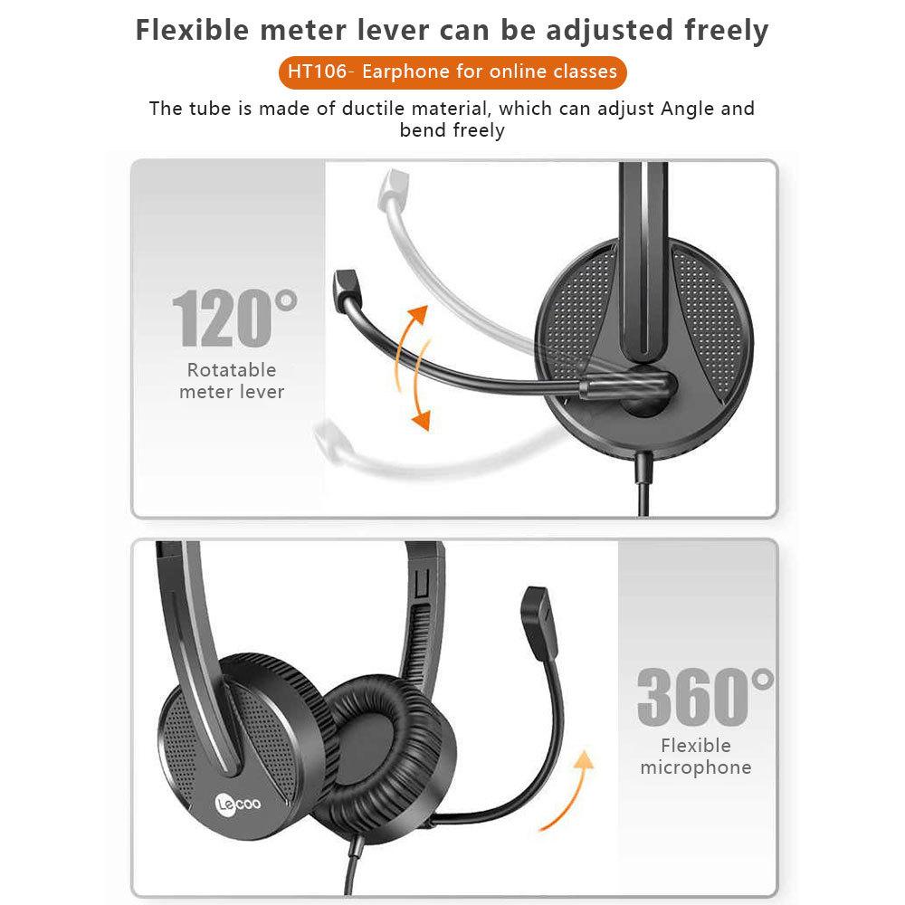 Lenovo Lecoo HT106 3,5 мм проводная игровая гарнитура с микрофоном и шумоподавлением, стереонакладные наушники для онлайн-классов