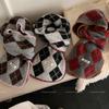 College Style Rhombus Polka Dot Scarf with Wool Scarf Imitation Cashmere Edge Contrasting Autumn and Winter Warm Shawl for Women