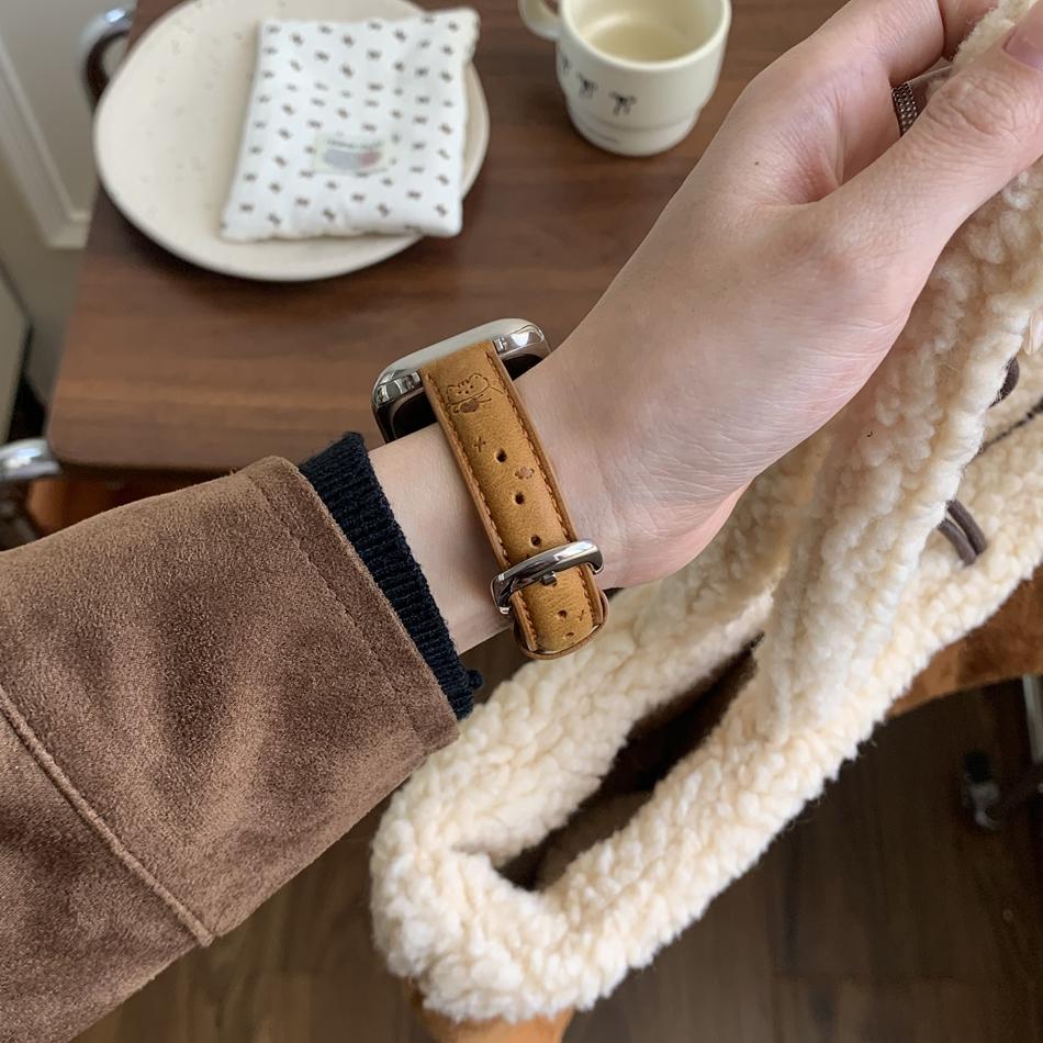 Милый кожаный браслет с узором из сердечек и звездных кошек для Apple Watch Band Серии 11/10/9/8/7/Ultra Ремешок iWatch 49/46/45/44/42/41/40/38мм