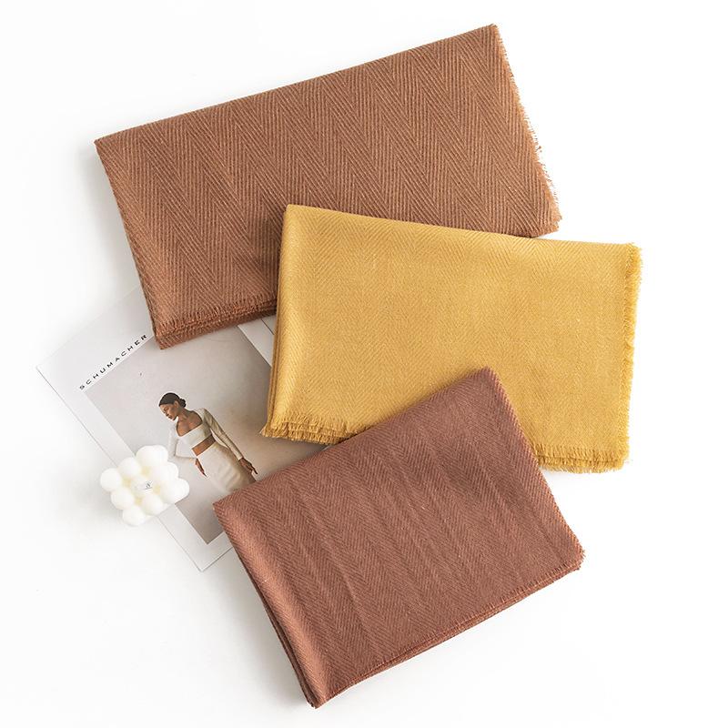 New Versatile Imitation Cashmere Scarf Herringbone Pattern Monochrome Simple Casual Tassel Warm Women's Shawl