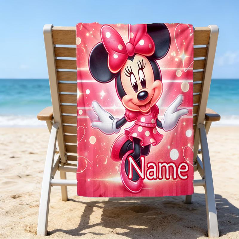 1pc Minnie9 Beach Towel with Custom Name, Beach/Swimming/Bath/Picnic/Camping Towel, Suitable for Seaside Beaches