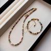 New Trendy Colorful Beads Stone Natural Pearl Choker Necklaces for Women Girls Vintage Gold Color Necklaces Bracelet Zircon Set