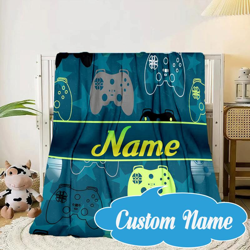 Custom Name Neon Game Controller Blanket bed sofa Blanket Flannel Blanket for Camping, Hiking, Picnic Essentials,gift for Fan family