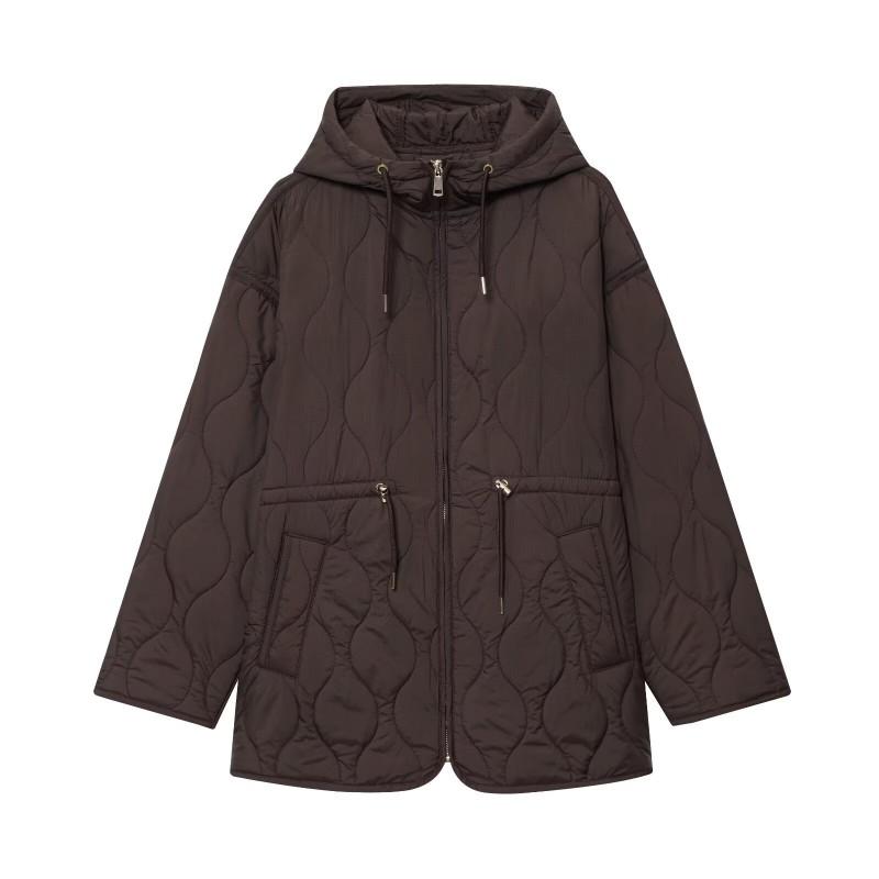 Womens Winter Hooded Long Sleeve Quilted Cotton Puffer Jacket Slim Fit Street Style Coat