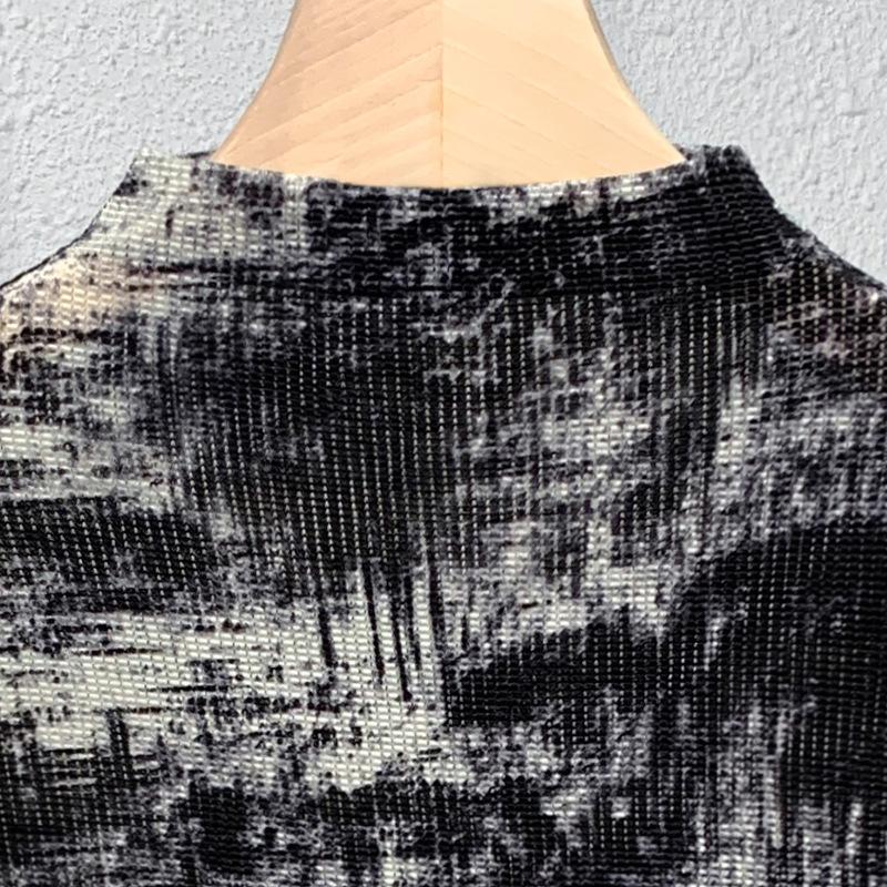 Half-high Neck Long Sleeve Mesh Base Shirt for Women New Autumn Thin T-shirt Age-reducing Fashionable Tie-dye Top