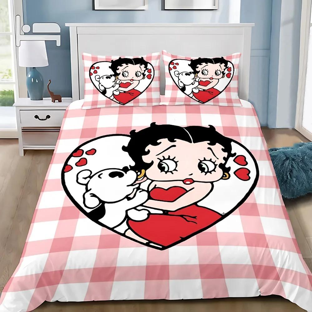 Cartoon 3D Printed Bedding Set B-Bettys Boops Duvet Cover Pillowcase Single/Twin/Full/Queen Size for Fans Bedroom Decor