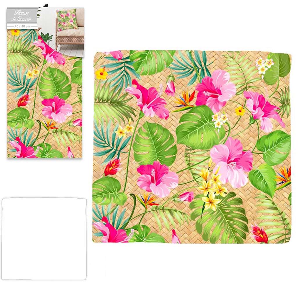 Les Trésors De Lily [Q5502] - Дизайнерский чехол на подушку «Гибискус» розово-зеленый - 40x40 см