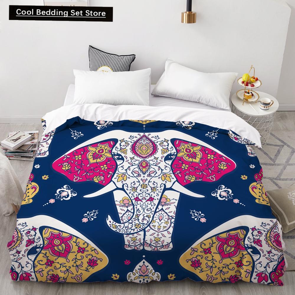 Bohemian Elephant Bedding Sets Queen King Size Colorful 2/3Pcs Duvet Cover Boho Psychedelic Indian Mandala Polyester Quilt Cover