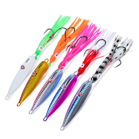 15CM/5.91G Luminous Squid Jig Hook Slow Shaking Glow-in-the-dark Squid Skirt Lure with Weight Sinker Deep Sea Trolling Fishing Bait