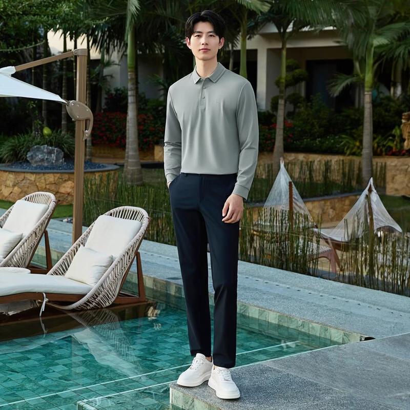 Qipai Men's 2026 Spring Stretch Jacquard Long-Sleeve Polo Shirt