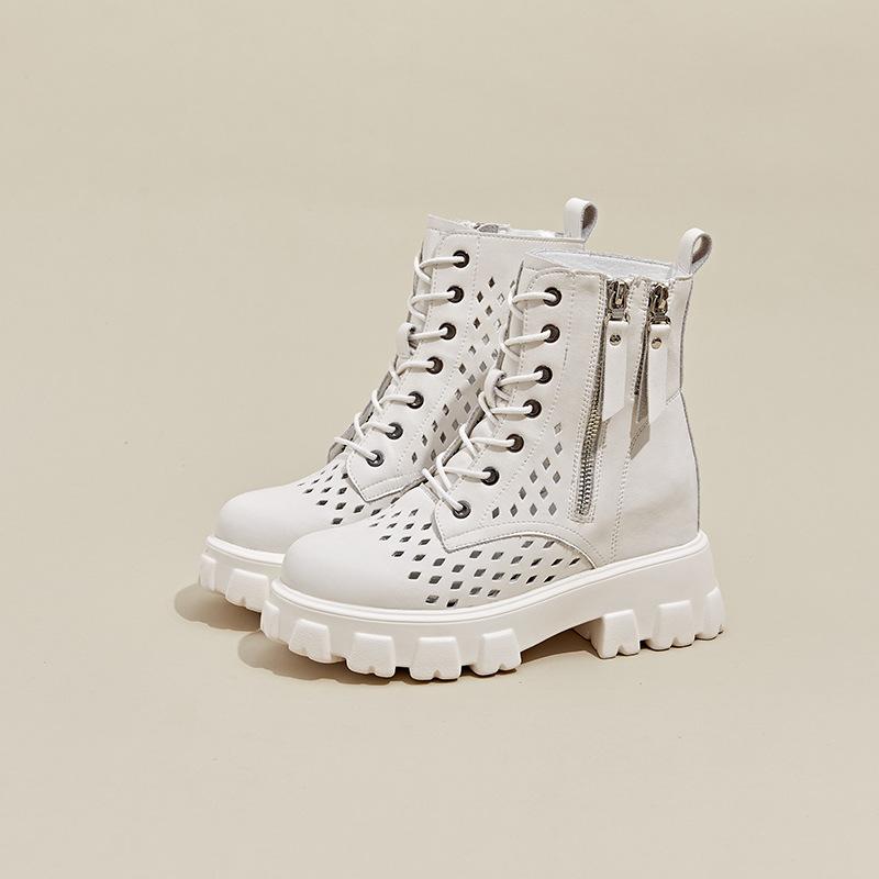 Spring Leather Heightening Mesh Martin Boots Women's Retro Hollow High Heel Lightweight Cool Boots Women