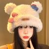 Милая шапка-бини с котенком, женская утолщенная теплая и холодная шерстяная шапка, подчеркивающая маленькое лицо, шапка с защитой ушей