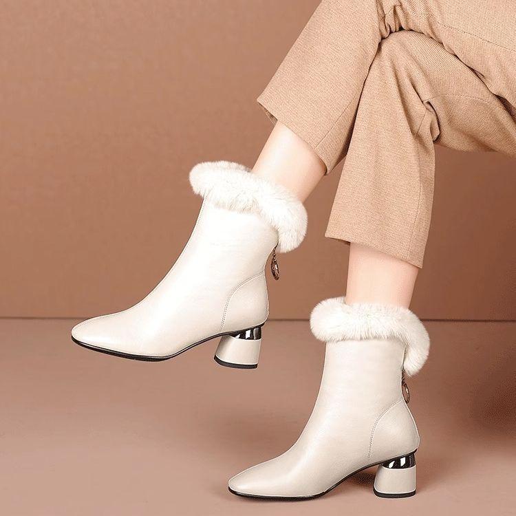 Зимние сапоги для снега, женские ботинки из овчины, толстый каблук, водонепроницаемые, нескользящие, утолщенные