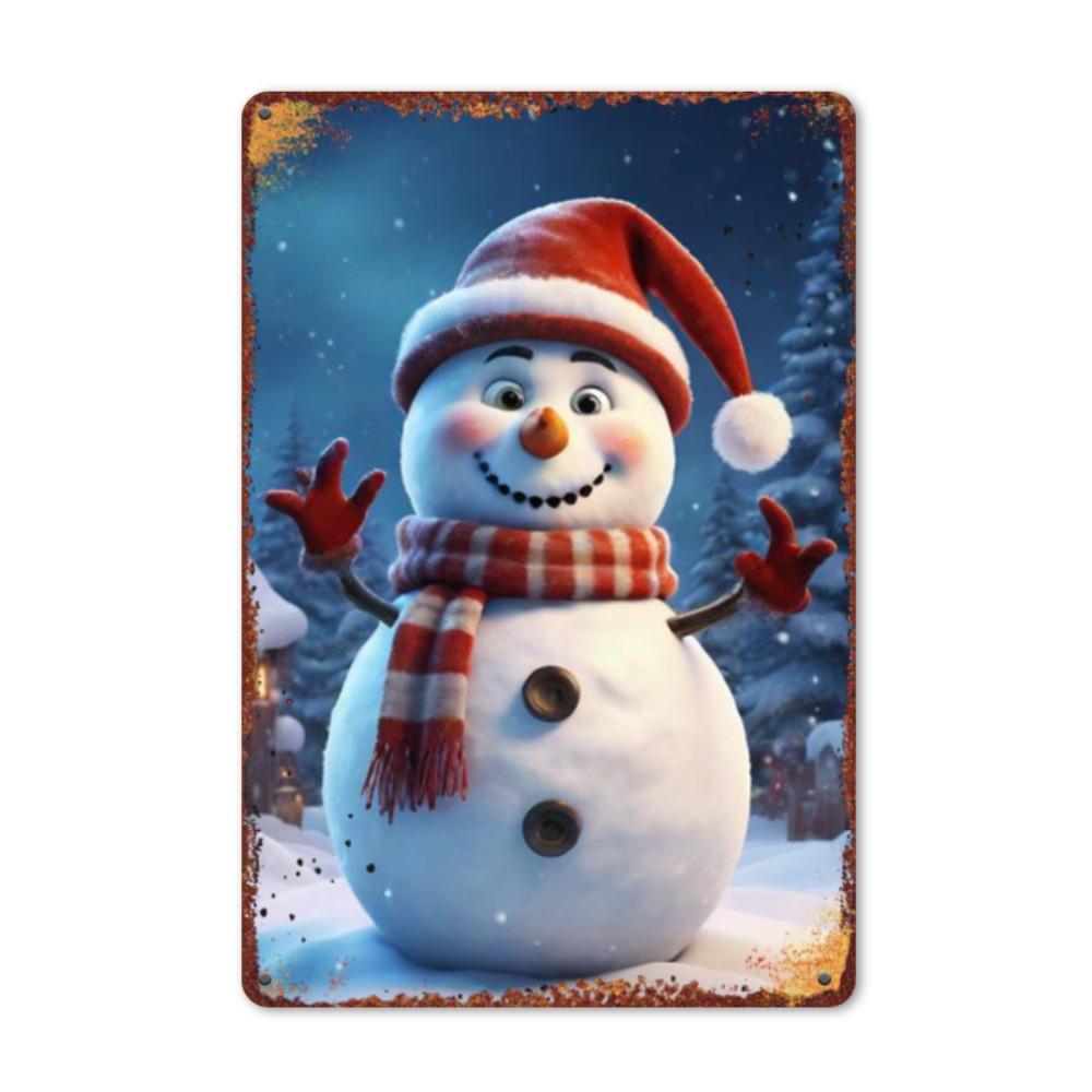 ПраздничнаяРождественскаяСнеговикТабличка 1шт Праздничная Рождественская Снеговик Металлическая Табличка - Прочная Водонепроницаемая, Предварительно Просверленная для Дома/Кухни