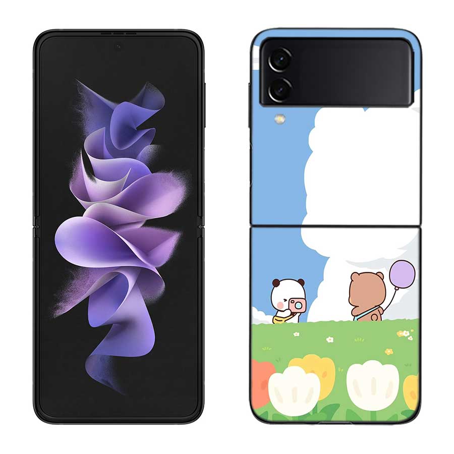 Милый Чехол BuBu DuDu для Samsung Z Flip 7 6 5G Galaxy Z Flip 5 4 3 Черный Жесткий Чехол Роскошный PC Корпус Coque